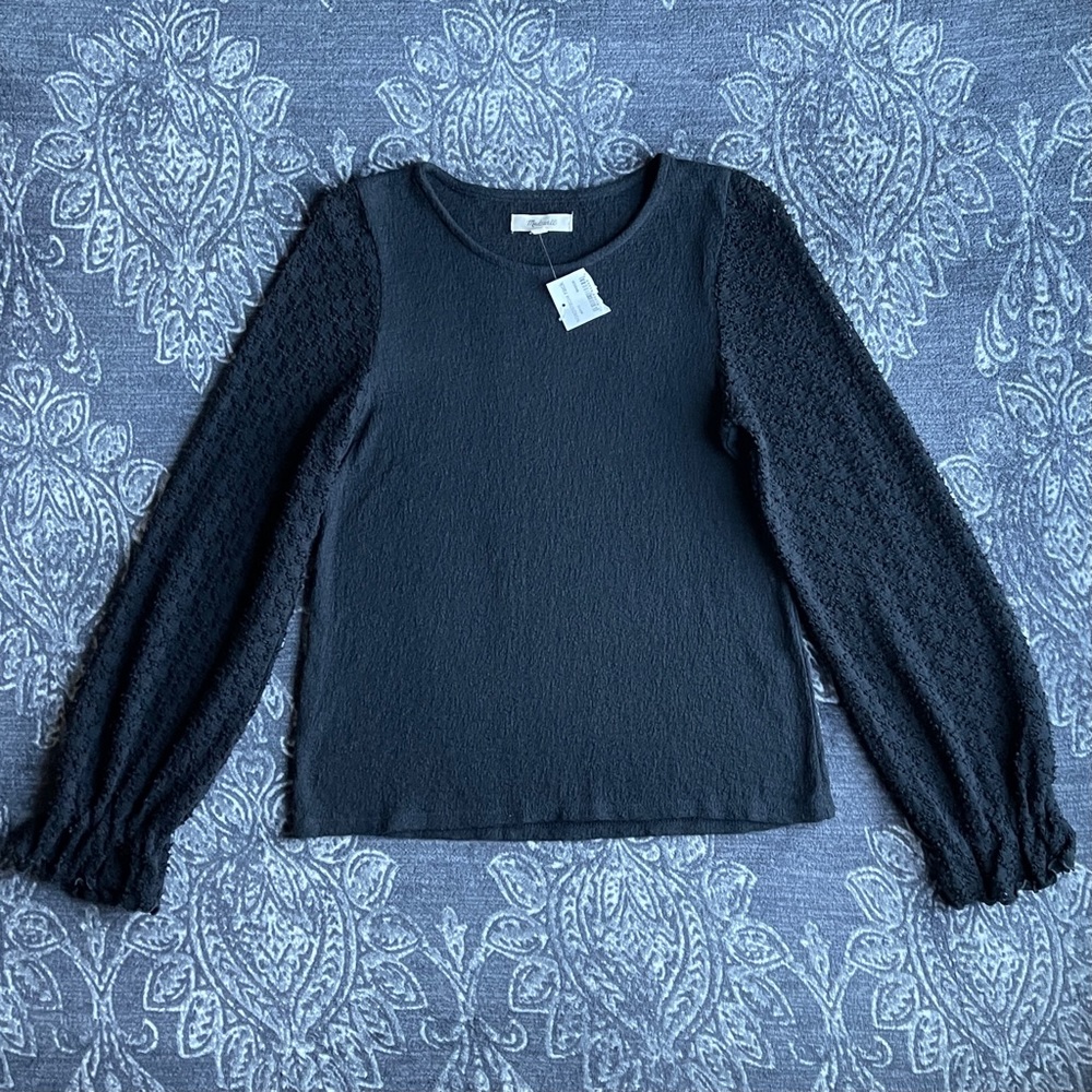 Madewell Textured Eyelet Mix Ruffle-Sleeve Top XS - Picture 1 of 9